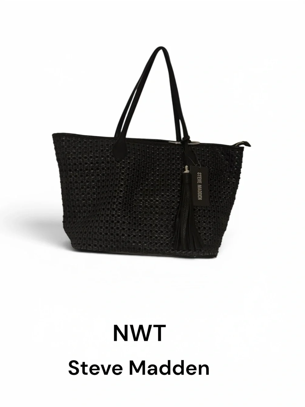 NWT Steve Madden Black BLYLAH Tote w/Matching Wristlet & Tassel - Picture 1 of 12